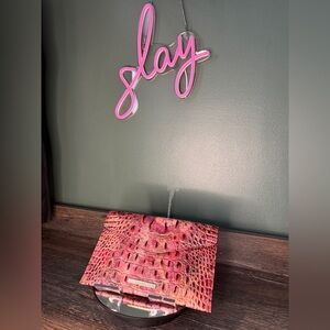 Brahmin Melbourne Leather Croc Embossed Envelope Slim Clutch Mauve Dusty Pink